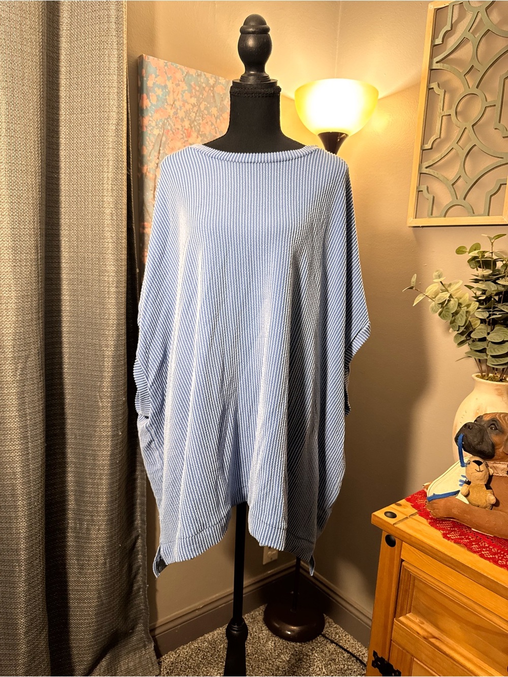 ChicSoul Light Blue Ribbed Knit Women's Tunic